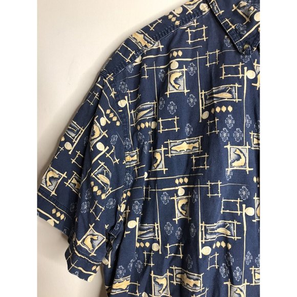 Woolrich Men's 2XL Blue Short Sleeve Button Shirt Fishing Fish Print - Picture 3 of 8